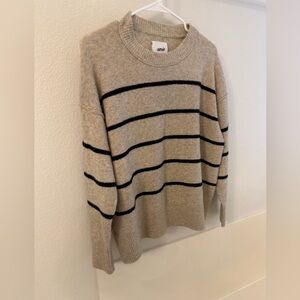 Aerie Beige and Black Striped Crewneck Sweater